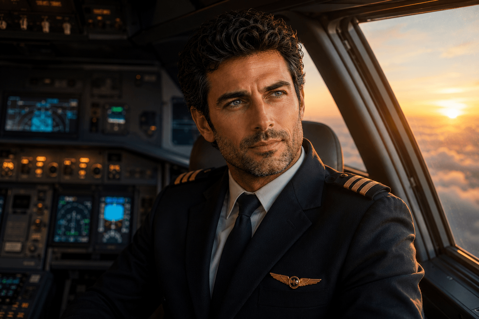 Chris in an airline cockpit
